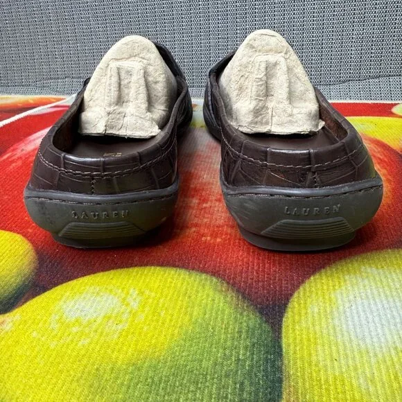 Lauren Ralph Lauren Womens Size 10B Brown Crocodile Embossed Leather Loafers - Picture 3 of 8
